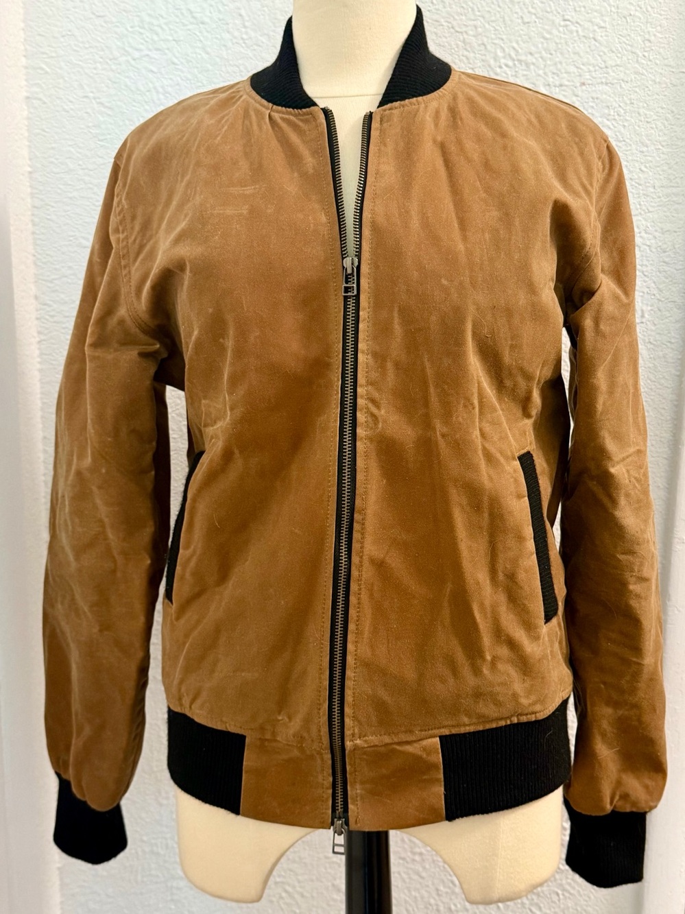 3sixteen Tan Bomber Jacket with Black Ribbed Trim